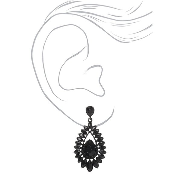 2.5" Black Crystal Teardrop Drop Earrings NEW NWT - Picture 2 of 6